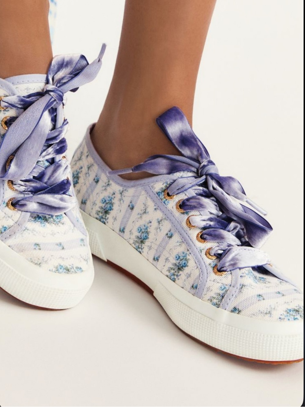 LoveShackFancy x Superga Floral Canvas Sneakers Velvet Ribbon Laces Size 6.5